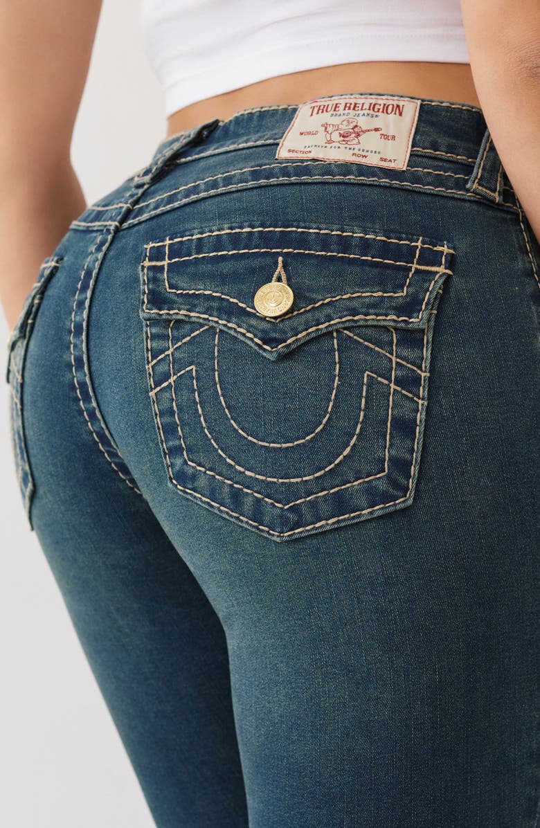 True Religion Jennie Big T Mid Rise Flap Pocket Skinny Jeans, Alternate, color, Dark Woodland Wash