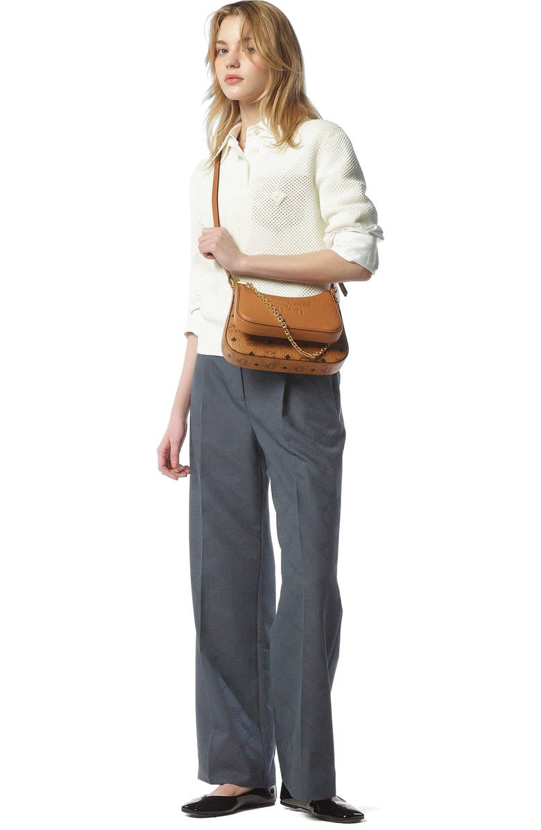 MCM Aren Duo Hobo in Visetos, Alternate, color, Cognac