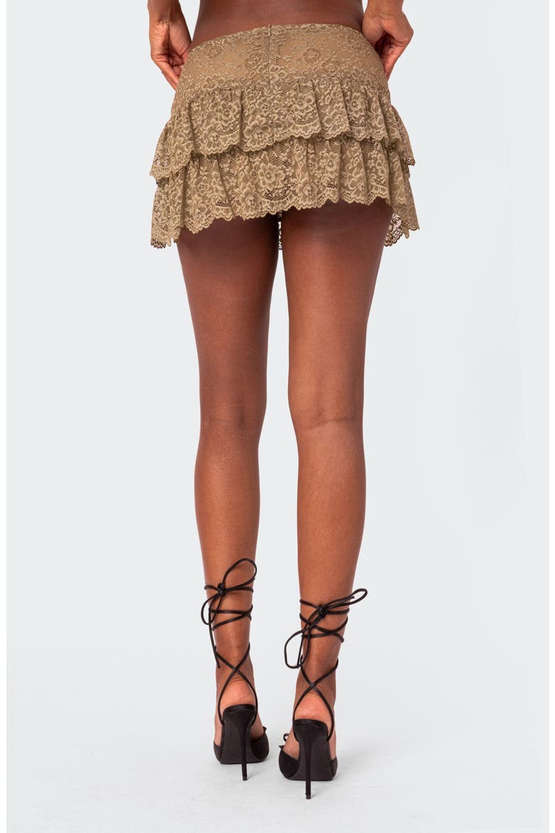 Low Rise Tiered Ruffle Stretch Lace Miniskirt, Alternate, color, OLIVE