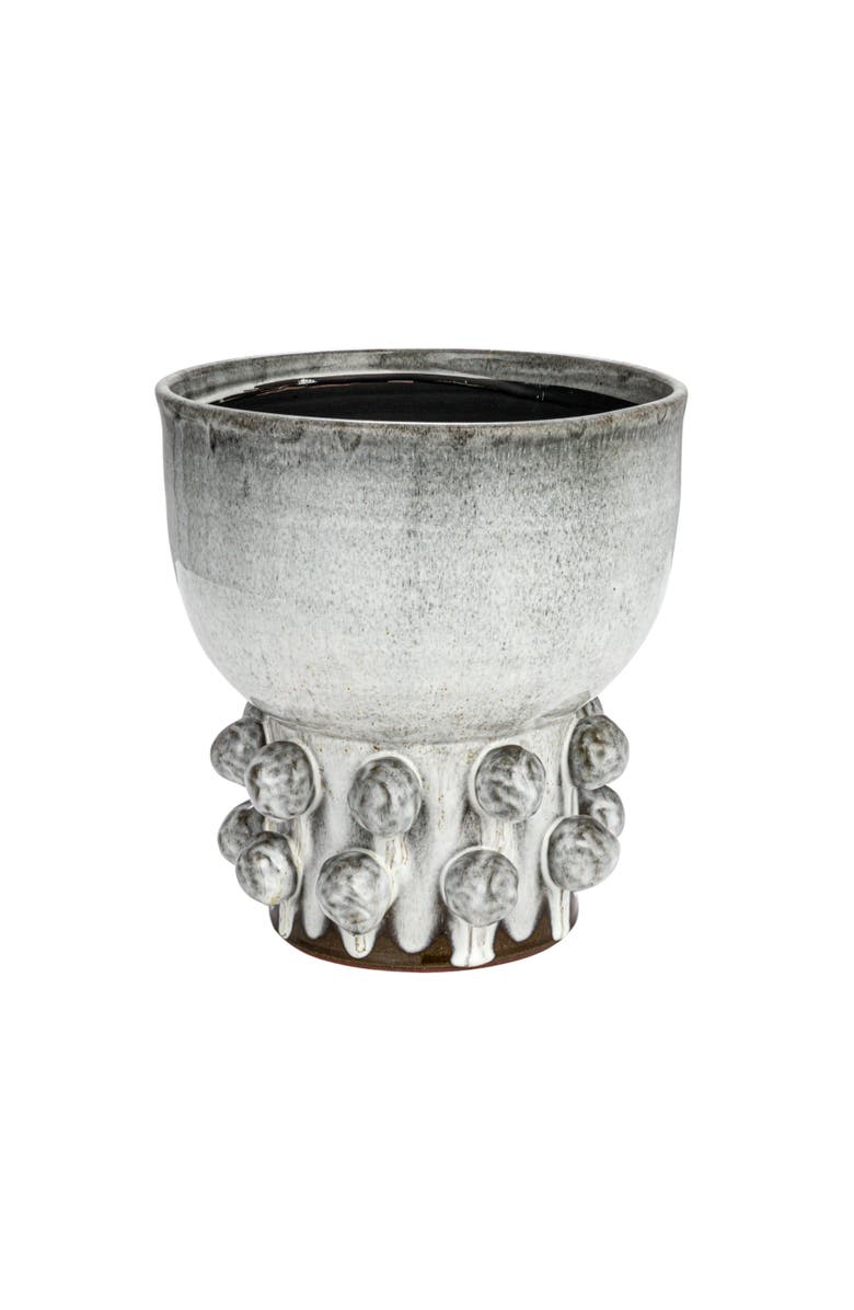 Storied Home Terra-cotta Footed Vase with Raised Dots with Reactive Glaze, White, Main, color, White