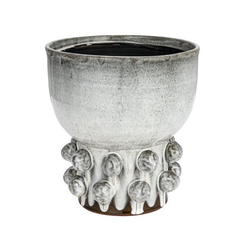 Storied Home Terra-cotta Footed Vase With Raised Dots With Reactive Glaze, White In Silver