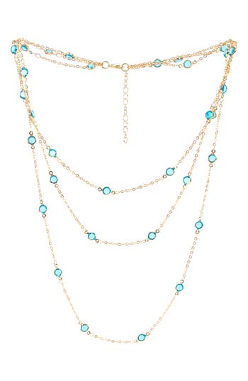 Saachi Crystal Glass Multi Layer Necklace In Blue