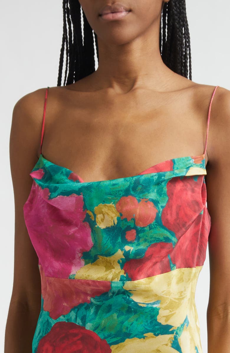 Balmain Rose Print Silk Crêpe de Chine Slipdress, Alternate, color, Ulj Green/ Multi