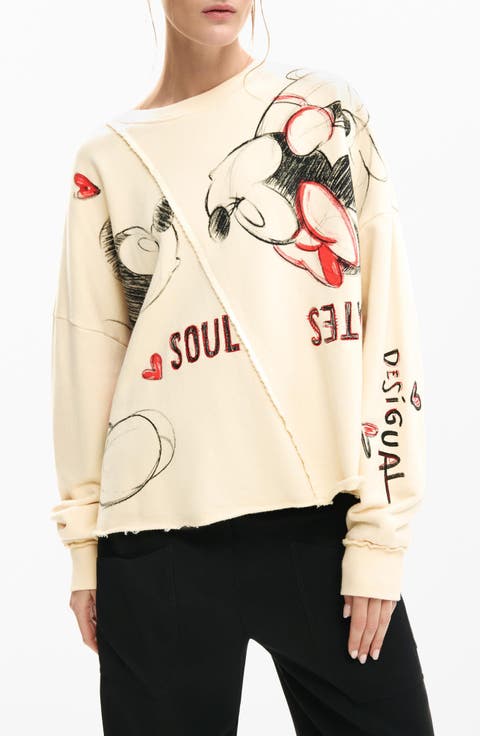 Mickey & Minnie Mouse Raw Seam Fleece Graphic Sweatshirt