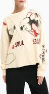 Desigual Mickey & Minnie Mouse Raw Seam Fleece Graphic Sweatshirt