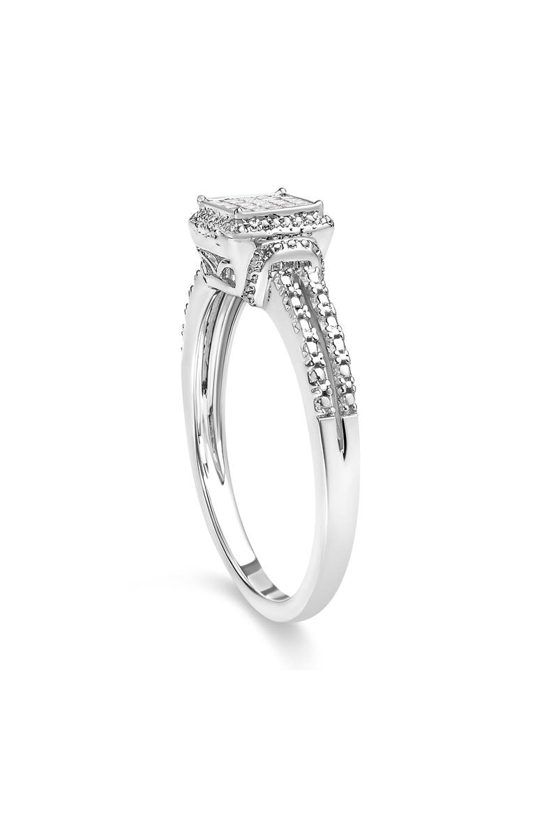 Silver 1/4 Cttw Princess-cut Diamond Composite Ring with Beaded Halo, Alternate, color, White