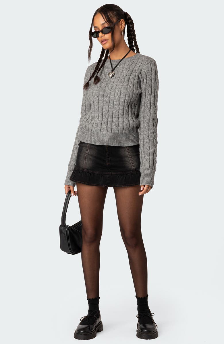 EDIKTED Minka Cable Stitch Crewneck Sweater, Alternate, color,