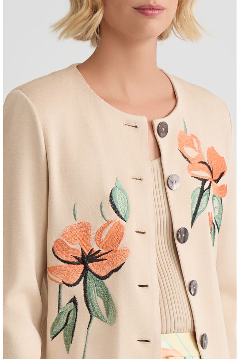 Heritage Floral Embroidered Flat Knit Cardigan, Alternate, color, Biscotti/Mystic Green