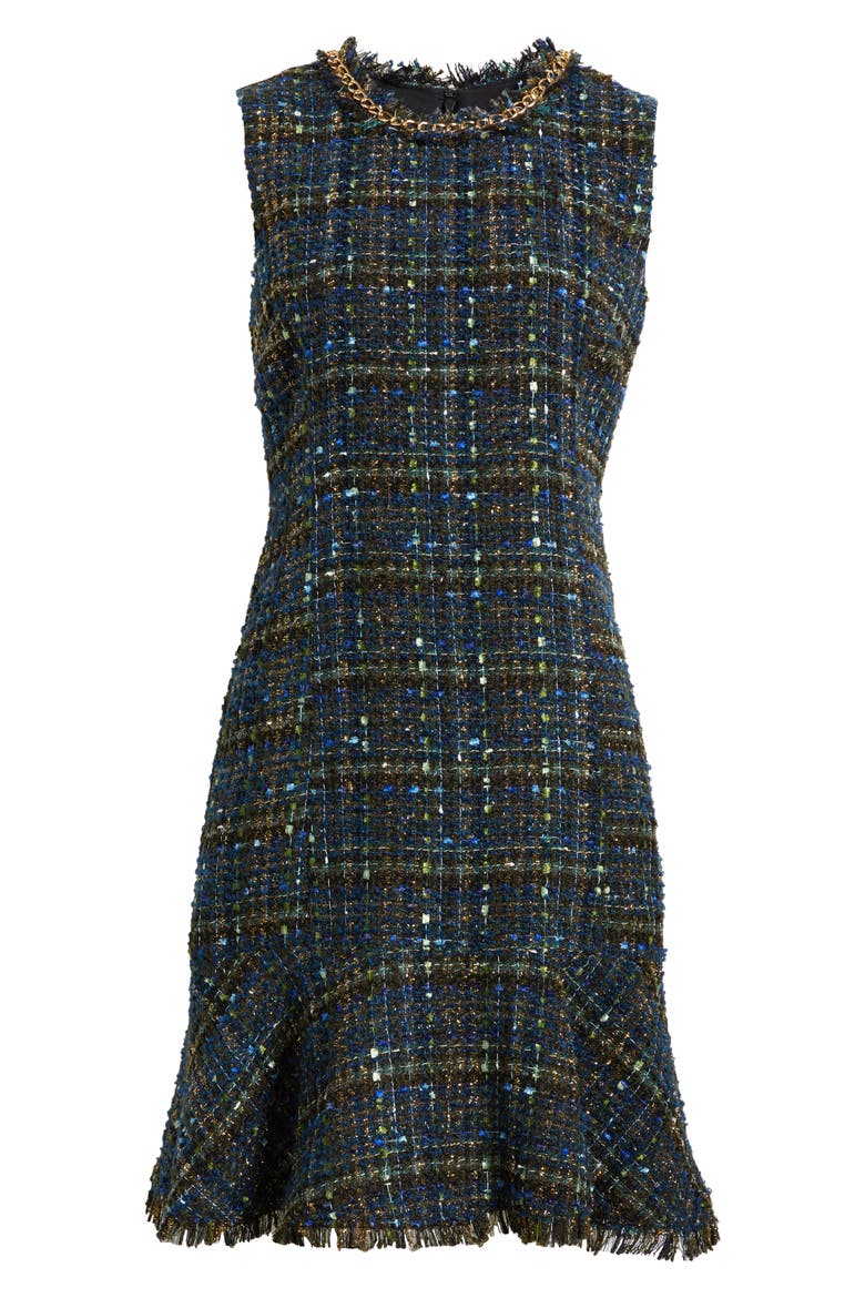 Chain Detail Metallic Tweed Dress, Alternate, color, BLACK MULT
