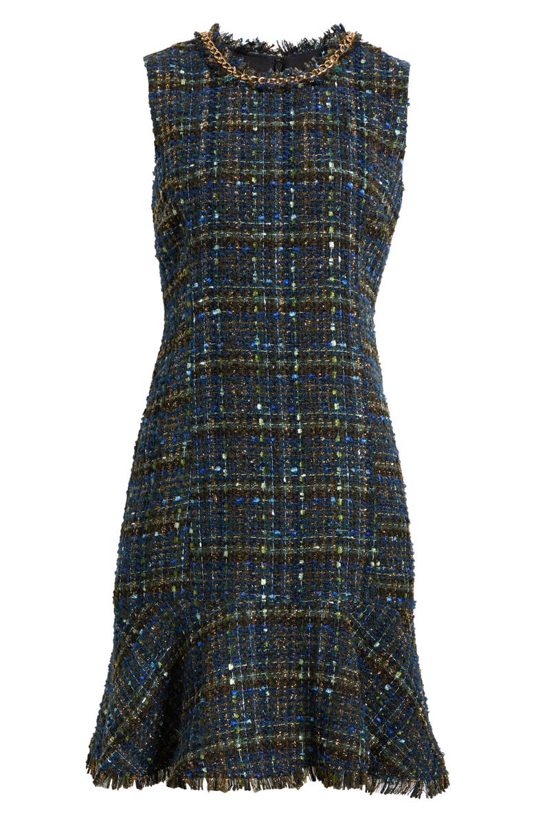 Tahari ASL Chain Detail Metallic Tweed Dress, Alternate, color, Black Mult