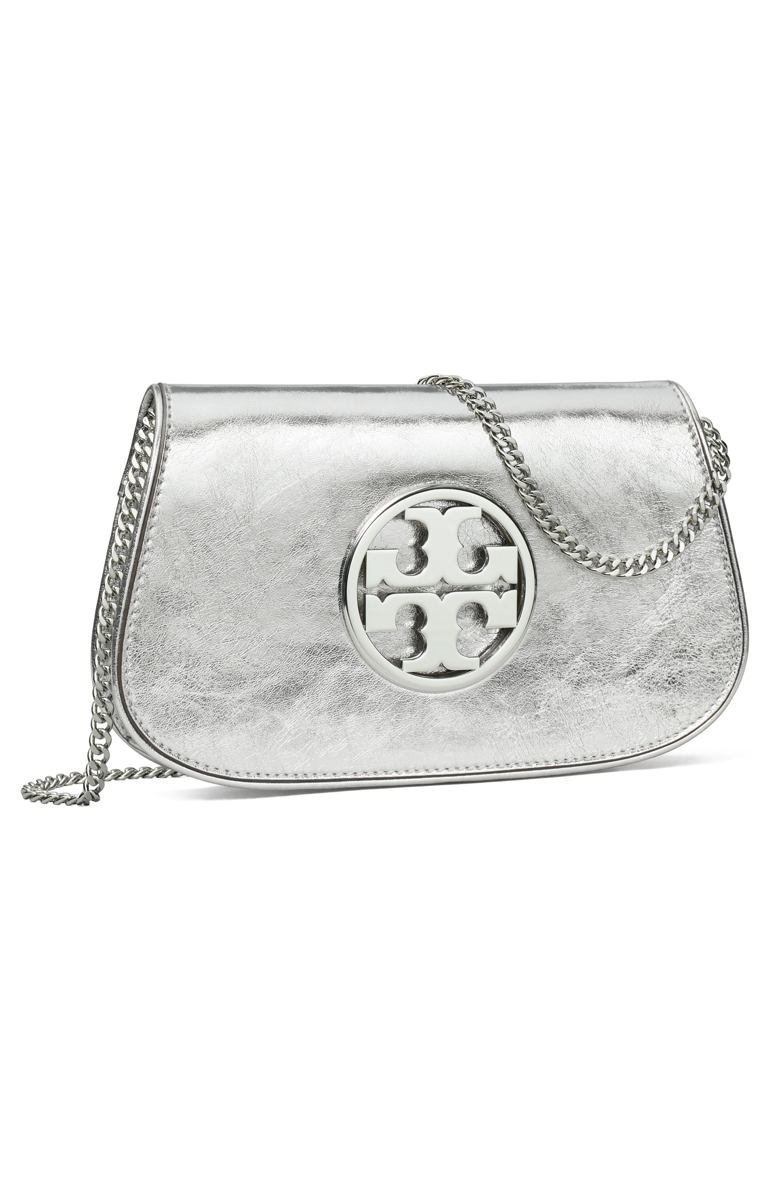 Tory Burch Reva Metallic Leather Clutch, Alternate, color, 