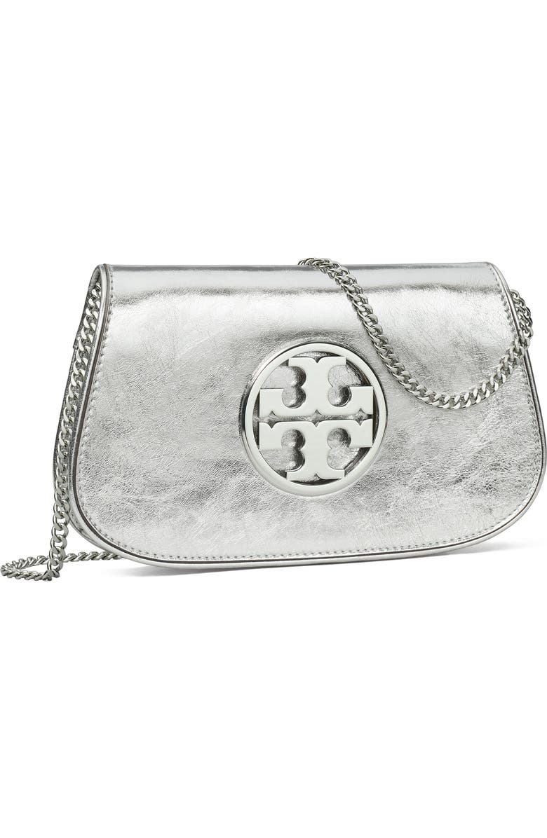 Tory Burch Reva Metallic Leather Clutch, Alternate, color,