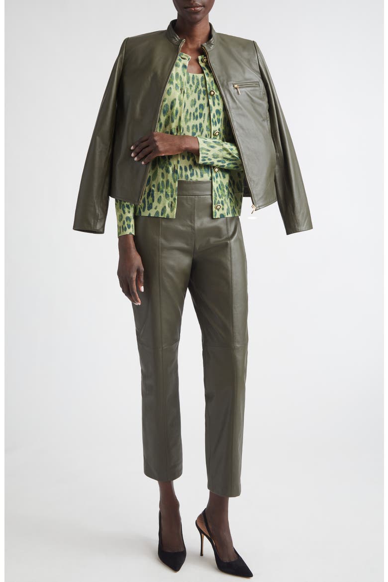 Zip Pocket Leather Jacket, Alternate, color, OLIVE