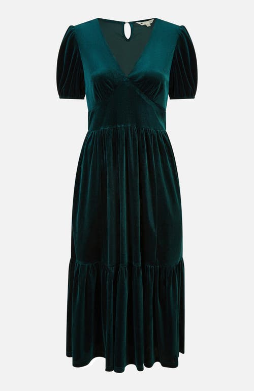 Yumi Velvet Midi Dress In Green