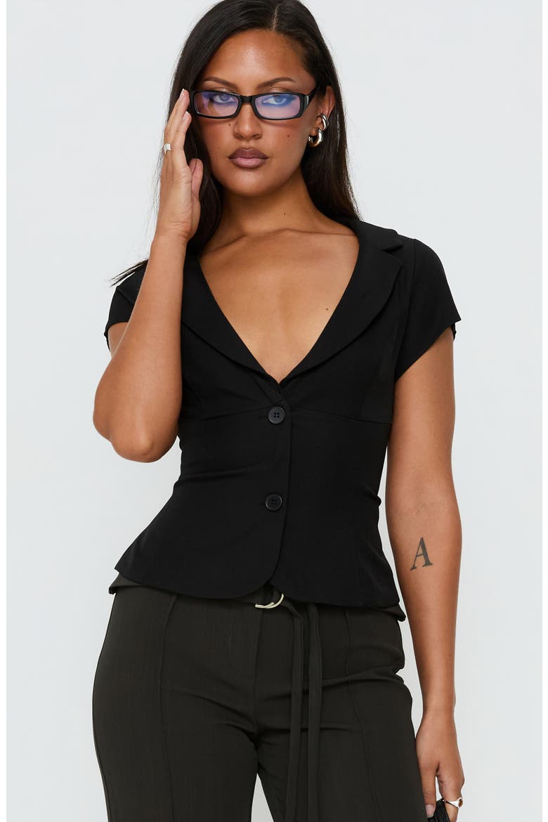 Alexandrea Plunge Button Up Top, Alternate, color, BLACK