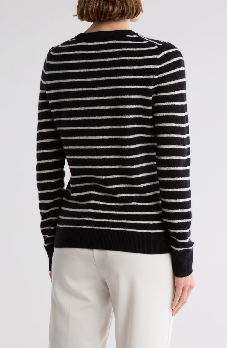 Nordstrom Cashmere Crewneck Sweater, Alternate, color, Black Ivory Stripe