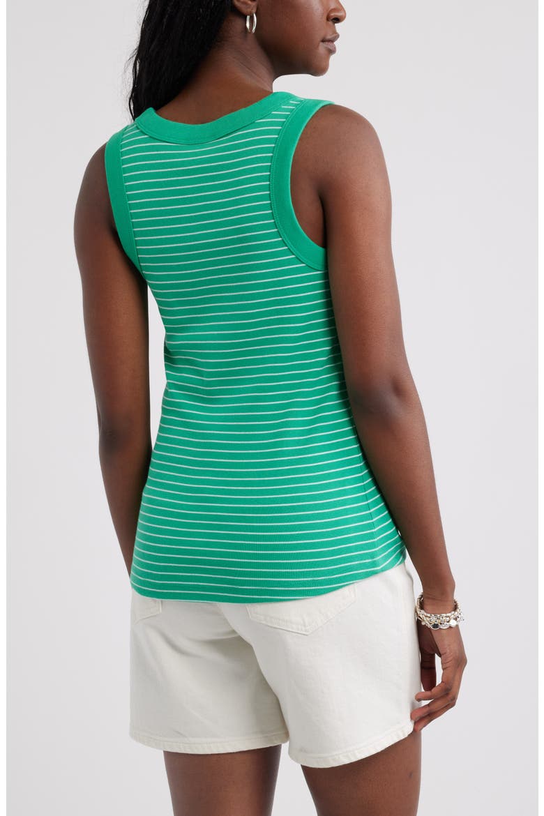 Scoop Neck Rib Cotton Tank, Alternate, color, GREEN - WHITE ALBA STRIPE