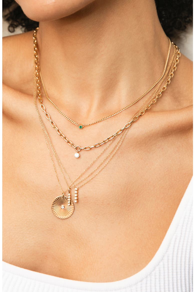Extra Small Emerald Curb Chain Necklace, Alternate, color, 14K YELLOW GOLD