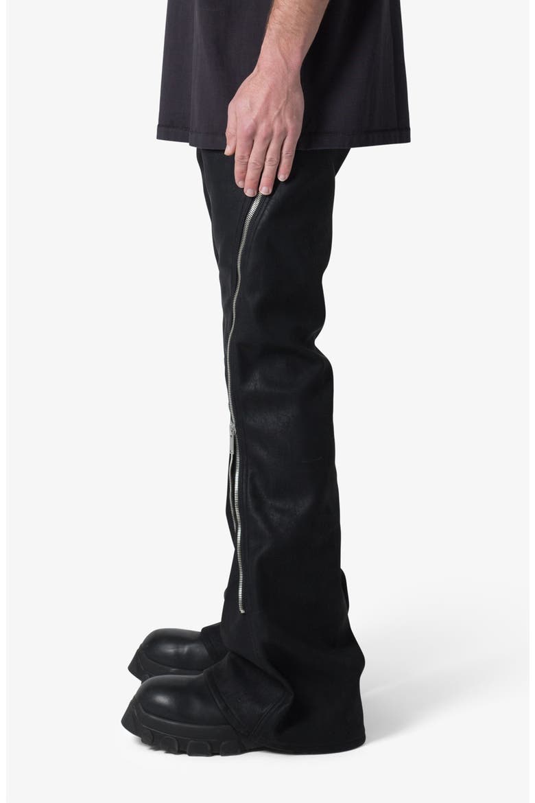 D519 Zipper Flare Coated Leather Jeans, Alternate, color, BLACK