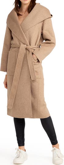 Long wool belted coat womens best sale