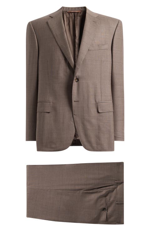Siena Regular Fit Brown Windowpane Check Wool Twill Suit