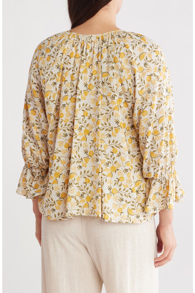 Lemon Print Tie Front Long Sleeve Top, Alternate, color, TAUPE