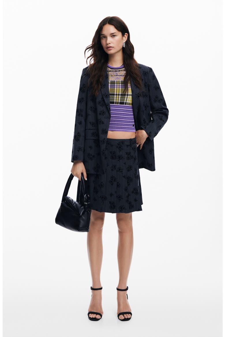 Ame Floral Embroidery Pinstripe Jacket, Alternate, color, BLACK