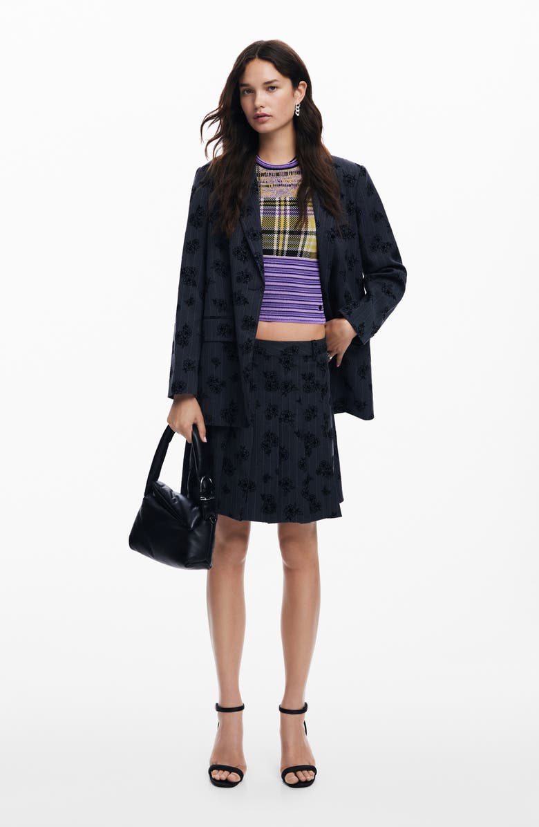 Desigual Ame Floral Embroidery Pinstripe Jacket, Alternate, color,