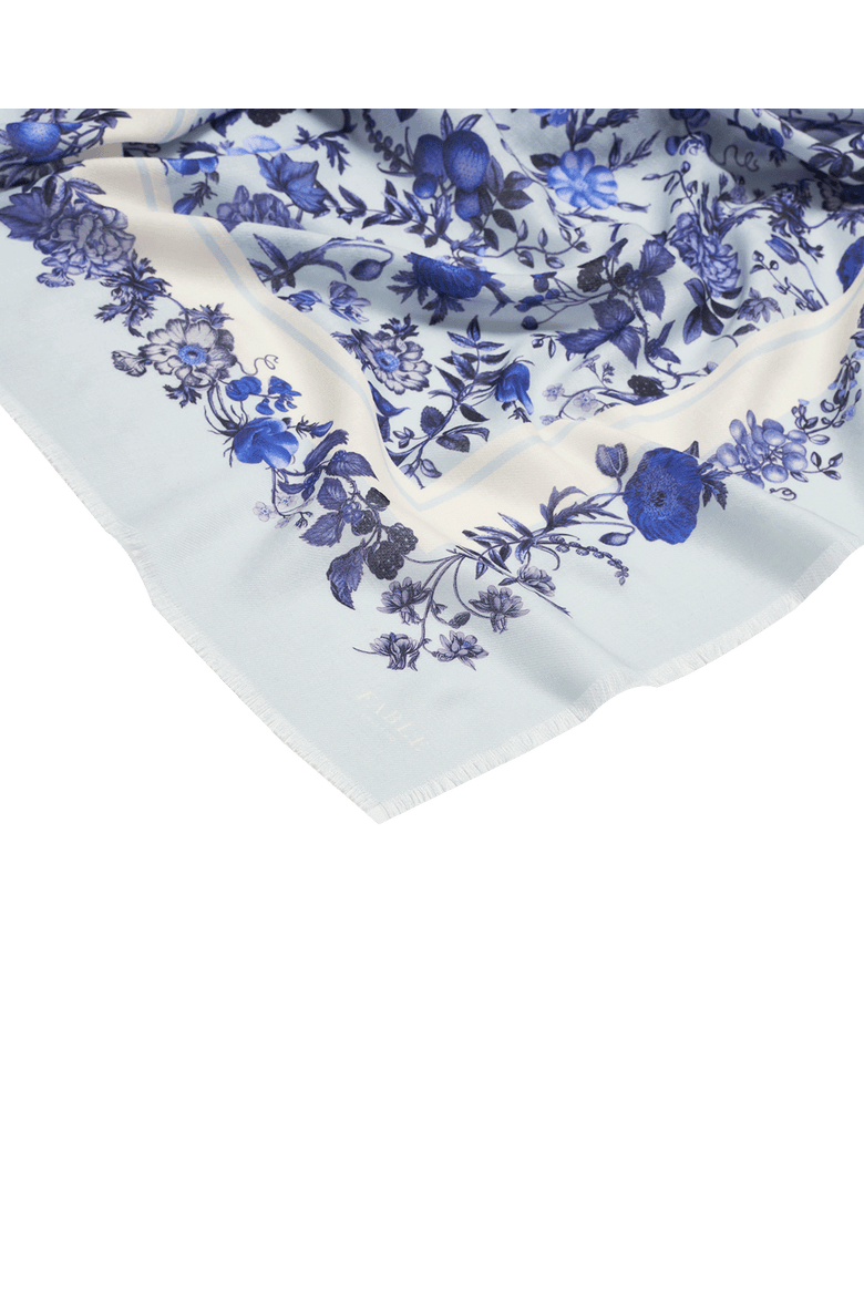 Ditsy Blue Folk Square Scarf, Alternate, color, Blue Hues