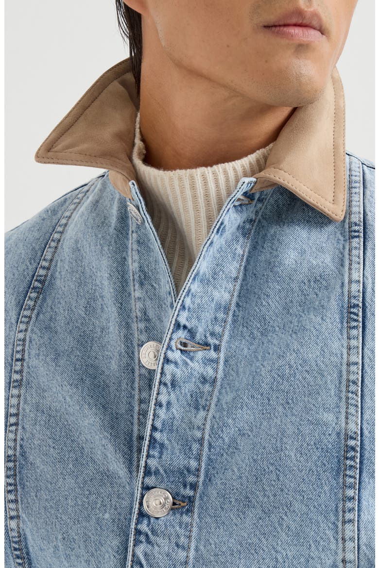 Denim outerwear jacket with suede collar, Alternate, color, Light Denim