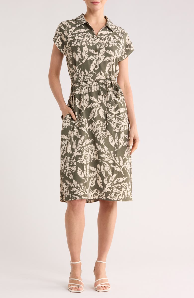 Connected Apparel Print Shirtdress, Main, color, Sage