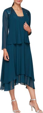 SL FASHIONS Sequin Beaded Dress & Jacket Set