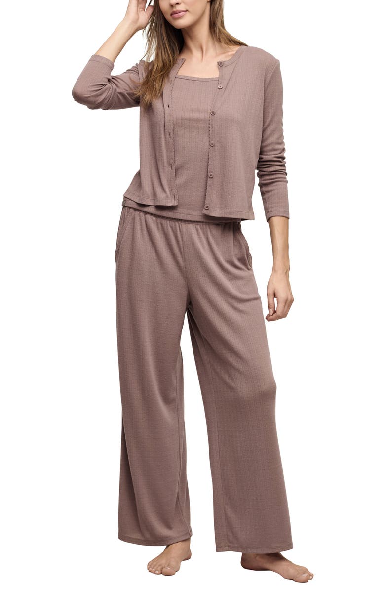 Barefoot Dreams<sup>®</sup> Scalloped Trim Pointelle Wide Leg Pants, Alternate, color, Sable
