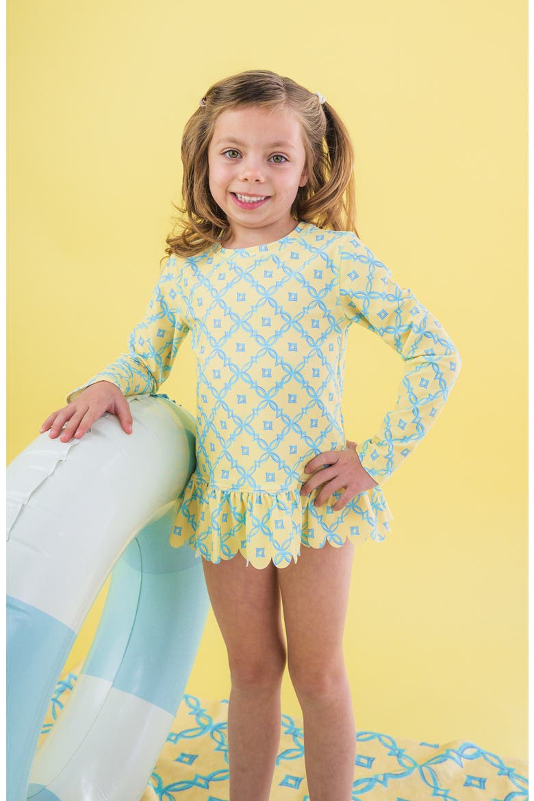 Kids' Banana Coastal Ruffle Long Sleeve Skirted UPF 50+ Rashguard, Alternate, color, YELLOW
