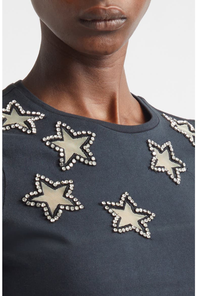Cindy Embellished Star Cotton Crop T-Shirt, Alternate, color, BLACK