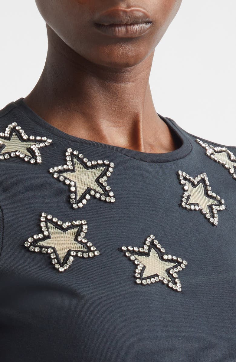 Alice + Olivia Cindy Embellished Star Cotton Crop T-Shirt, Alternate, color, Black