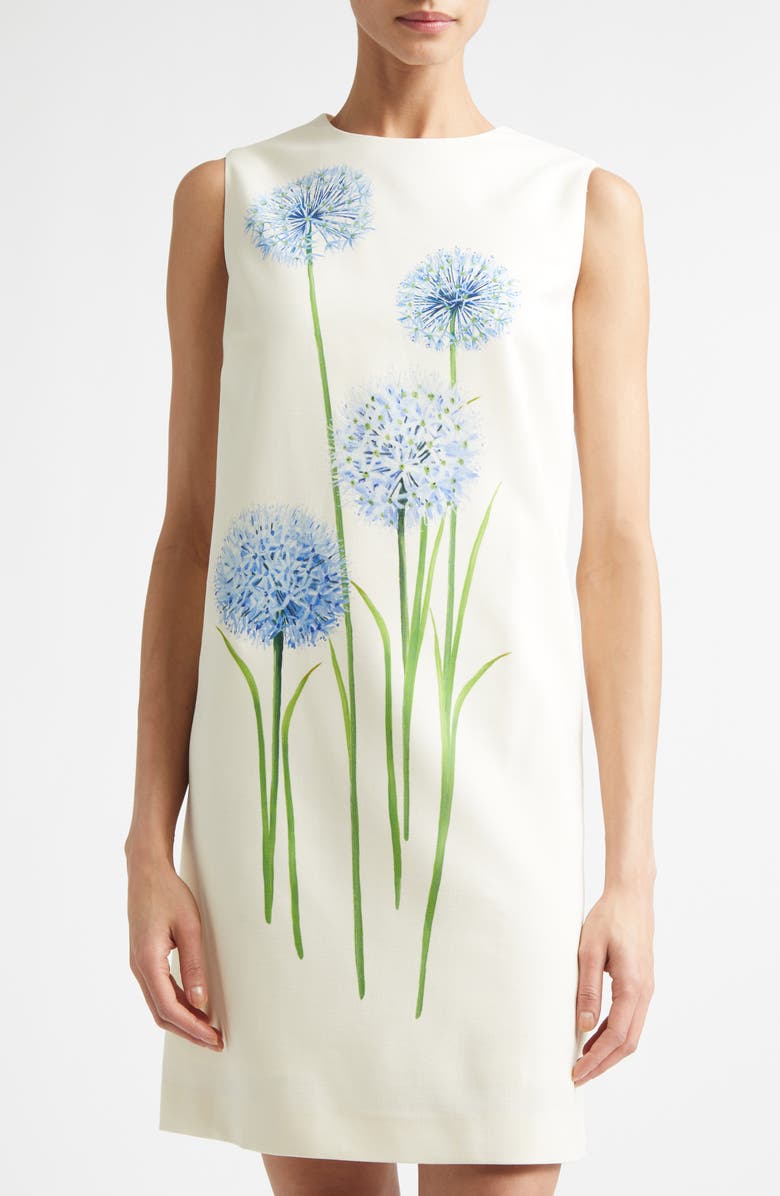 Oscar de la Renta Allium Print Shift Dress, Alternate, color, Blue/ White