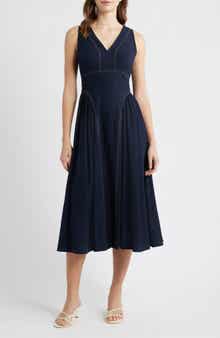 Contrast Stitch Sleeveless Tie Back Dress
