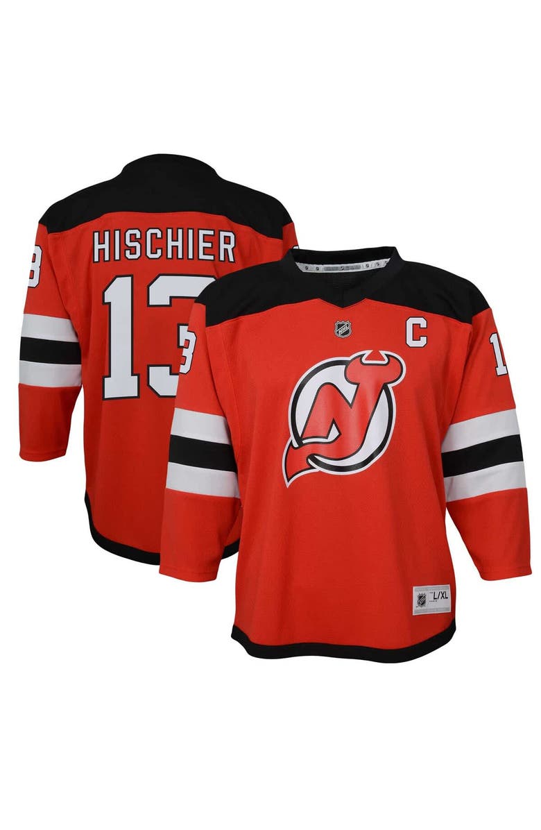 Outerstuff Youth Nico Hischier Red New Jersey Devils Captain Patch Home Replica Player Jersey, Main, color, Red