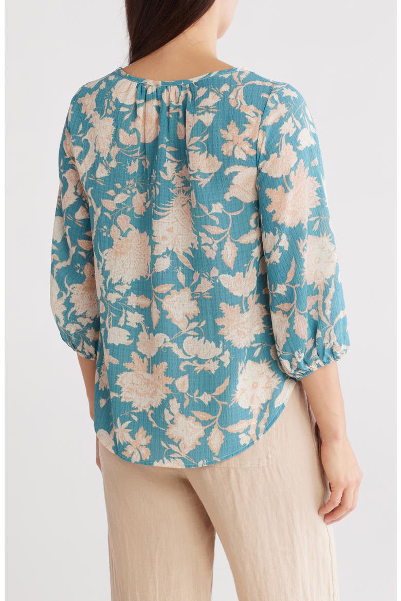 Floral Keyhole Balloon Sleeve Top, Alternate, color, BLUE