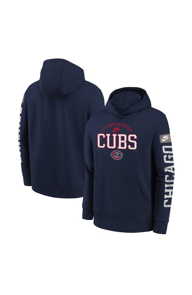 Nike Youth Nike Navy Chicago Cubs Cooperstown Collection Splitter Club Fleece Pullover Hoodie, Main, color,