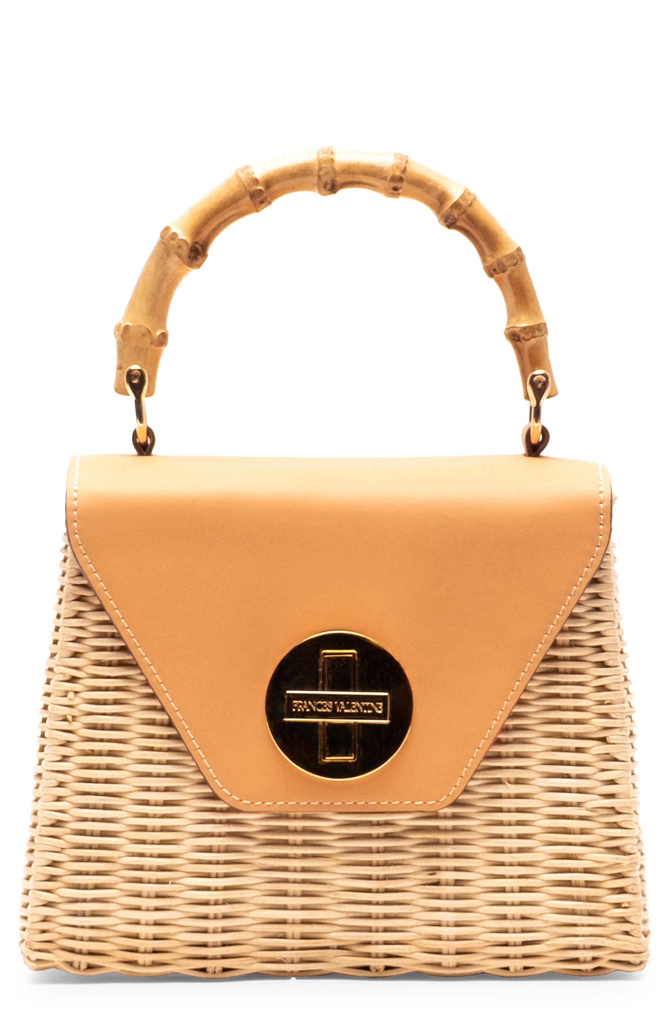 Frances Valentine Mini Midge Woven Wicker & Leather Top Handle Bag, Main, color, Toast/ Natural