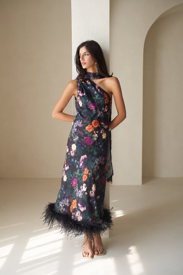 Liya Cannes One Sleeve Silky Maxi Dress, Alternate, color, Black