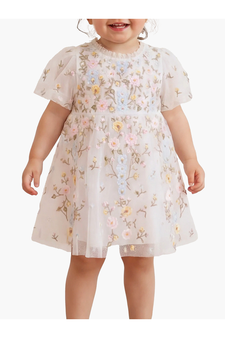 Kid's Garden Rose Dress, Main, color, Swan White/Pastel Blue
