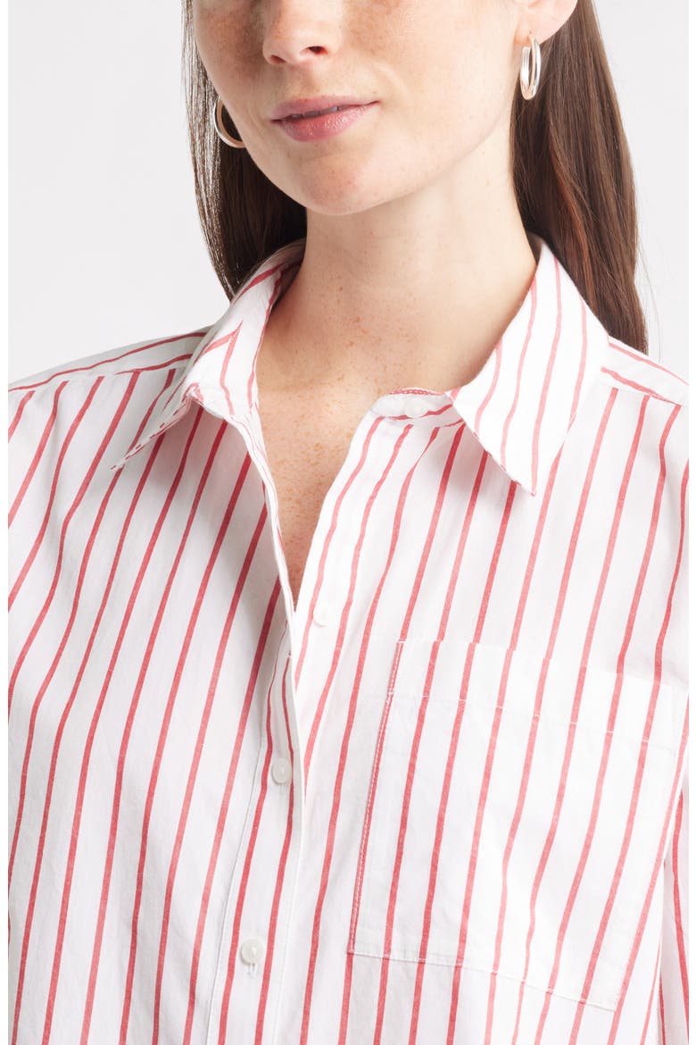 Long Sleeve Drop Hem Button-Up Shirt, Alternate, color, WHITE- RED CARLEY STRIPE