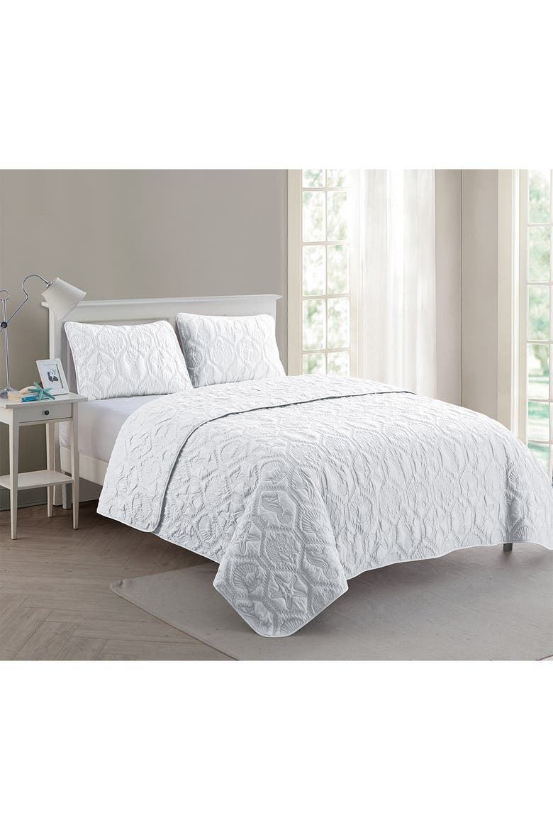 Shore Embossed Quilt Set - King, Alternate, color, WHITE
