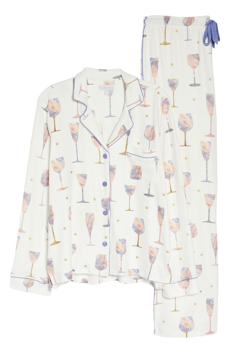 PJ Salvage Wine Glass Print Brushed Jersey Pajamas, Alternate, color, 
