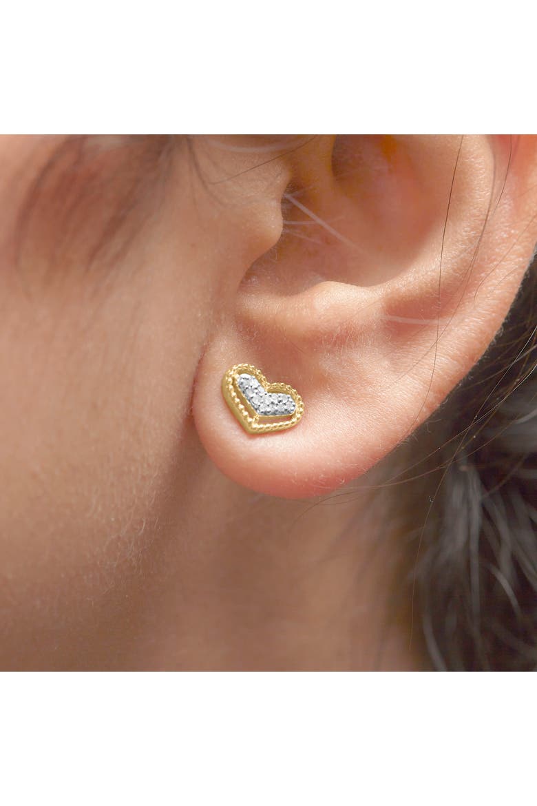 10K Yellow Gold 1/10 Ct Diamond Heart and Beaded Halo Stud Earrings, Alternate, color, Yellow