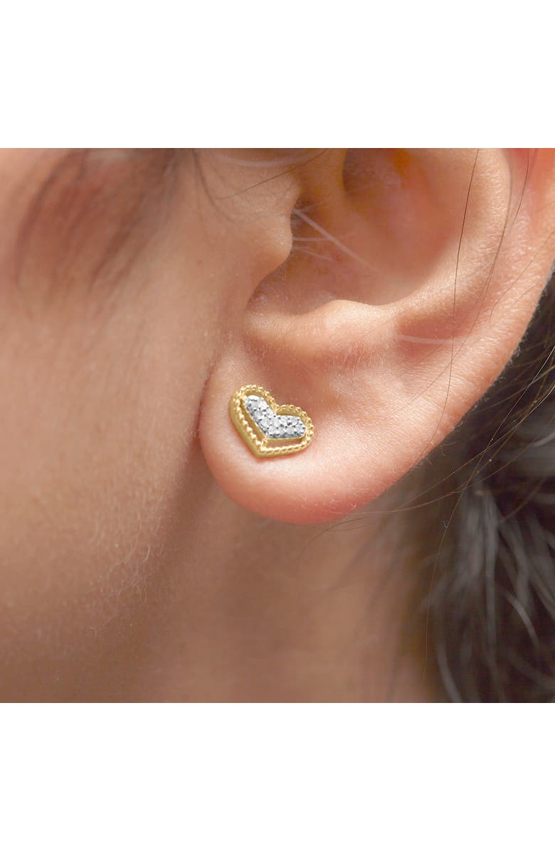 Haus of Brilliance 10K Yellow Gold 1/10 Ct Diamond Heart and Beaded Halo Stud Earrings, Alternate, color, Yellow