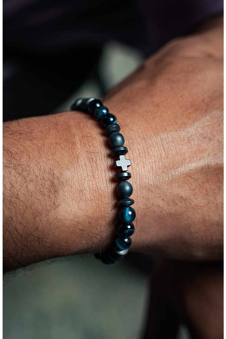 Men's Tiger's Eye Grounding Stretch Bracelet, Alternate, color, BLUE TIGER EYE